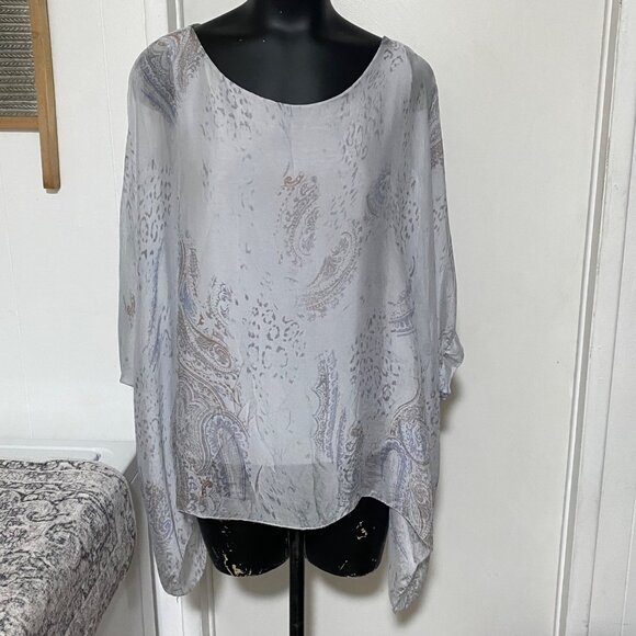 Meo Meli Made in Italy Tunic Top Paisley print Gray Dolman 3/4 Sleeve Size M - Picture 2 of 8